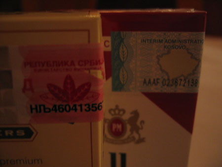 Cigarettes, one Republic Serbia, other UNMIK tax seal